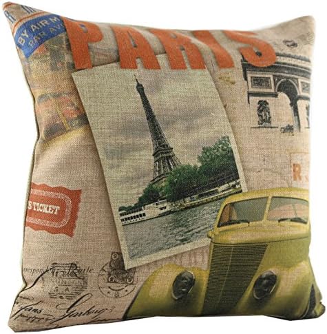 Magicboxes Home Decorative Cotton Linen Square Pillowcase Paris Landmarks Eiffel Tower Buildings Throw Pillow Shams Cushion Cover 18" x 18"