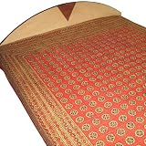 Red Coverlets Handmade Floral Design Block Printed Bedspread India Queen Size