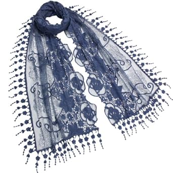 Lace Mesh Vine Flower Hand Embroidered Cotton Nylon Long Scarf - Various Color
