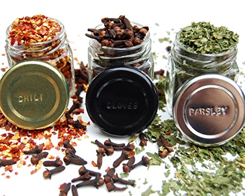 Everything Spice Kit: 24 Magnetic Jars Filled with Standard Organic Spices / Hanging Magnetic Spice Rack. (Silver Lids)