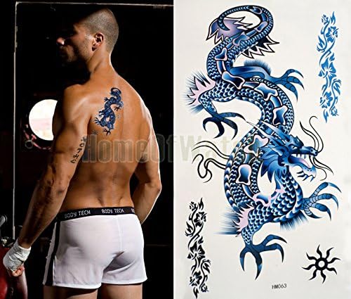GLucky Tattoo : 10 Sheets Blue Dragon Temporary Body Art Waterproof Tattoo Sticker 10 pcs/lot 10277