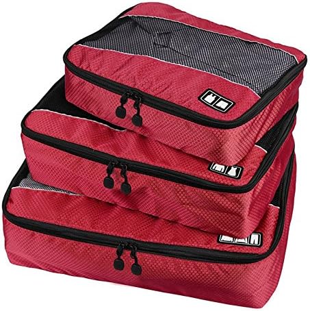 LuYou Waterproof 3 Set Soft Luggage Packing Cubes,Travel Organizer Bag with Laundry Bag (Red)