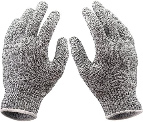 Level 5 Cut Resistant Gloves Hand Safty Protection Gloves Food Grade Kitchen Cooking Gloves for Kitchen Cutting and Slicing (Grey,Size Large)