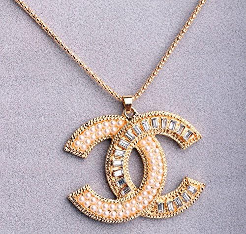 Comos Covered Faux Pearl Rectangle Crystal Necklaces