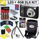 Nikon Coolpix L20 10MP Digital Camera (Black) + 4GB Deluxe Accessory Kit