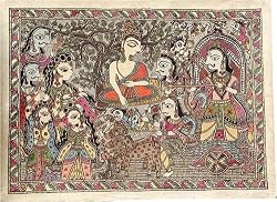 Original Art from India Madhubani Folk Paintings Home Decor Organic Color Paper 22 x 30 inches (madht051)
