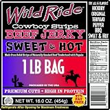 Wild Ride Beef Jerky Cowboy Strips, Sweet & Hot, 16-Ounce Bag