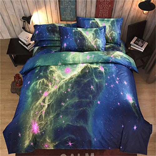 Miaoyun 3d Galaxy Twinkling Stars Bedding Sets Bedlinen Duvet/Quilt Cover Set blue 4pcs Full and Queen Size
