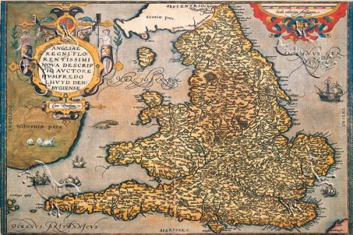 Art Poster, Map of England - 27.5 x 18.75