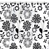 Vibes Floral Shower Curtain And Hooks - Black