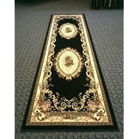 Traditional Area Rug Runner 32 In. X 10 Ft. Black Bellagio 451