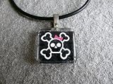 61A3sThctmL. SL160  Square Glass Tile Pendant Necklace Jewelry Wearable Art Pink Bow Skull