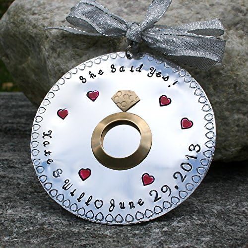 She Said Yes! Engagement Ornament - Aluminum - Large 3 inches! - Custom made hand-stamped and enameled - Engagement Gift - Christmas Ornament