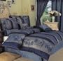 7 Pieces Navy Blue Chrysanthemum Flower with Gold Trim Flocking Comforter Size 90" x 92" Bed-in-a-bag Set Queen Bed