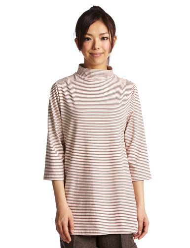 (エスマイル)S.MILE ベア天竺ボーダー7分袖ハイネックチュニック 3216187