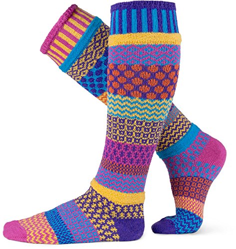 Solmate Socks - Mismatched Knee High Socks; Made in USA with Recycled Cotton Yarns; Carnation Large