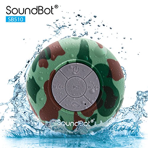 SoundBot® SB510 HD Water Resistant Bluetooth 3.0 Shower Speaker, Handsfree Portable Speakerphone with Built-in Mic, 6hrs of playtime, Control Buttons and Dedicated Suction Cup for Showers, Bathroom, Pool, Boat, Car, Beach, & Outdoor Use