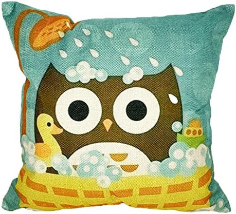HUKG Cute Owl Comic Art Throw Pillow Soft Cotton and Linen Sofa Lover Cushion Home Decor Fashion Gift 18 "x 18" /45cm ×45cm (Winter Style 01 pillowcase)