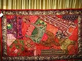 Review Mogul Interior  / Bridal Red Beaded Spectacular Zardozi India Sari Tapestry Wall Hanging Throw 70x42