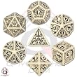 Q-Workshop Polyhedral 7-Die Set: Carved Steampunk Dice Set (Beige & Black)