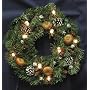 Christmas Pine Wreath with Pinecones, Berrys, Nuts, Snow, & Lights