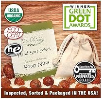 5-load Sampler Pack. NaturOli Soap Nuts / Soap Berries. "Select" USDA CERTIFIED ORGANIC seedless soap nuts. Heavy-duty wash bag + 8-pg info & instructions. 100% chemical free. Rated "best" eco-friendly, natural laundry detergent. Green Dot Award Winner. (SEARCH for item #B005HYZQF8 - our NEW LARGER 15-20+ LOAD SIZE - A BETTER VALUE & Fulfilled by Amazon!)