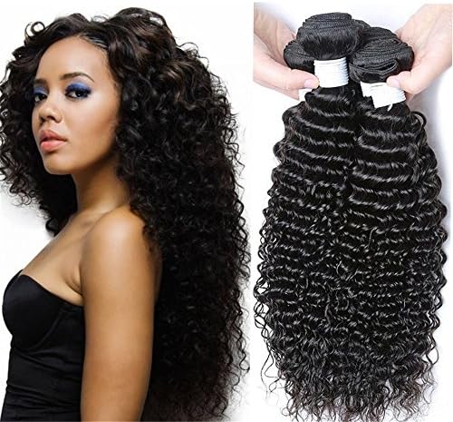 Etino Beauty Women's Natural Color Remy Malaysian Deep Wave Curly Virgin Hair Weave Mix Length 100g/bundle 4Pcs/ Lot 8- 30 Inches (14 16 18 20)