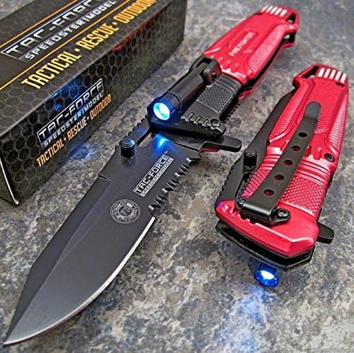 Best Pocket Knife Hot Sale RED FIRE FIGHTER Spring Assisted Open RESCUE LED LIGHT Pocket Knife!!