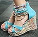 Getmorebeauty Women's Blue Wedge With Pearls Across The Top Platform High Heels