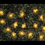 from Luxcia 20 x Yellow Amber Solar Bumble Bee Light String Fairy Garland Garden Decoration Border Feature Tree Bush Wall Patio Party Novelty Led