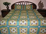 Cotton Bedspreads Teal Blue 3p Elephant Print Throw