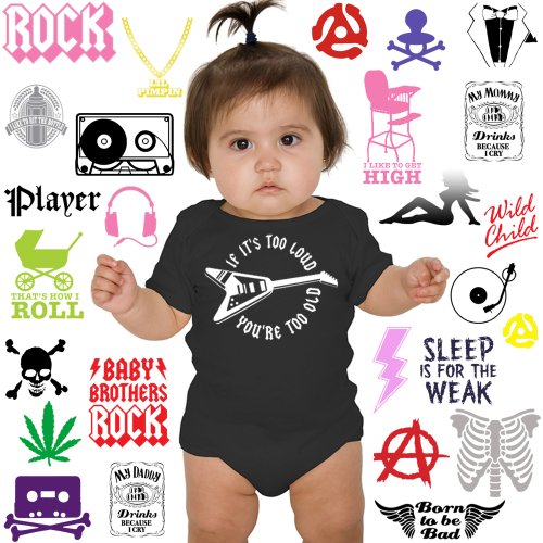 Baby Rock 'n Roll One-Piece w/ Assorted Designs (Black)