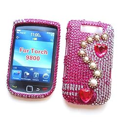 BlackBerry Torch 9800 & 9810 Snap-on Protector Hard Case Rhinestone Cover "Bling Bling Pink" Design