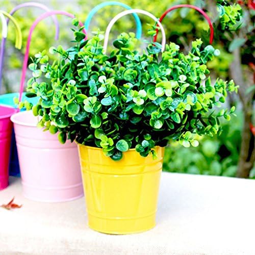 YISDER Hanging Flower Pots, Balcony Garden Plant Planter Metal Iron Mini Flower Seedlings Brigade Fence Bucket Pots Hanger Planter for Home Decor - Deep Blue