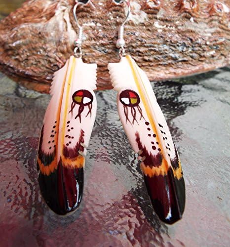 Red Tail Hawk Feather Earrings ~ Native American Made ~ Medicine Wheel Shield ~ 1 1/4" long