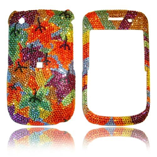 Blackberry 8520 Genuine/Curve 8530 Swarovski Crystal (7ss) Maple Leaf Design Faceplate Cover Case