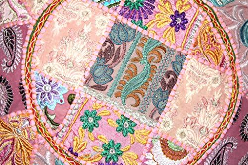 The Imperial Heritage Handmade Pink Cotton Patchwork Poufs Ottomans Floor Cushions 18x13 inches