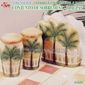 Click here to buy Ceramic Palm Tree salt and pepper table top set..Wooden spice rack and Mug set also... by Housewares.