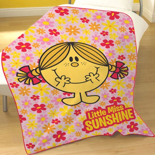 Mr Men Little Miss Sunshine Pink Yellow Fleece Blanket Throw