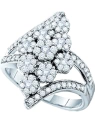 1.01 Carat (ctw) 14K White Gold Round Cut White Diamond Ladies Spilt Shank Cluster Flower Right Hand Ring 1 CT