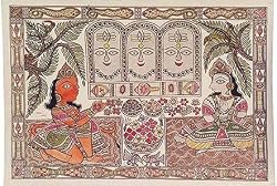 India Art Painting on Paper with Organic Color Madhubani 22 x 30 inches (pushpashiv001)
