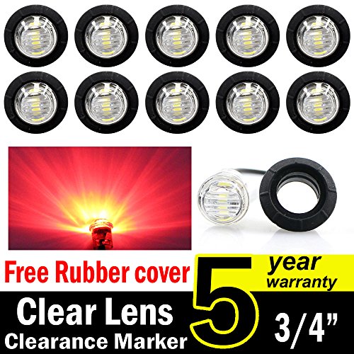 10 Pcs TMH 3/4″ Inch Mount Clear White LENS & RED LED Clearance Markers, side marker lights, led marker lights, led side marker lights, led trailer marker lights, trailer marker light