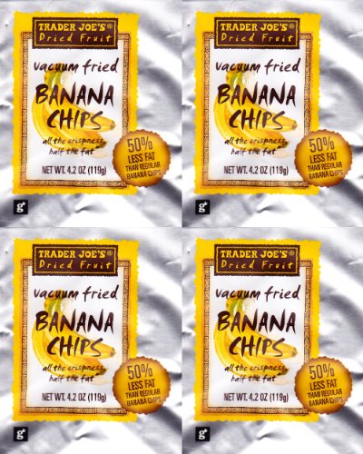 Trader Joe's Vacuum Fried Unsweetened Banana Chips - 50% less Fat - 4.2 oz Bag - 4 Bags