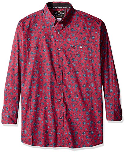 Wrangler Men's Big and Tall George Strait One Pocket Long Sleeve Burgundy Woven Shirt