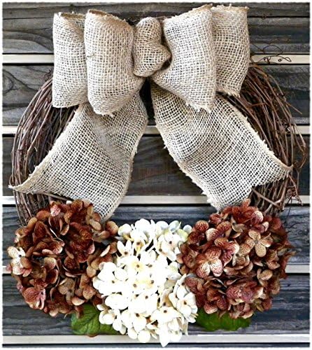 Chocolate and Cream Hydrangea Fall Wreath with Burlap Bow - Thanksgiving Wreath - Fall Wreath - Wreath for Front Door