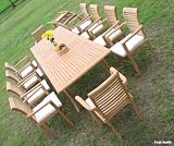 New 11 Pc Teak Dining Set - 117 Rectangle Table And 10 Stacking Arm Chairs