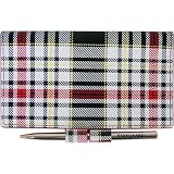 Black White Tartan Colors Baekgaard Leather Brights Checkbook Cover & Pen, Genuine Leather