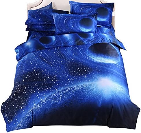 Octoberlsy 4 Pcs Queen Size Poly Star Space 3D Printed Comforter Sheet sets (4, 2)