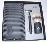 Omega Burnin' Rubber Boar Hair Shaving Brush Set with Trac 2 Razor and Travel Bag - #1135.5