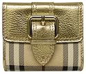 Burberry Haymarket Gold Leather Nova Check Wallet 3207051